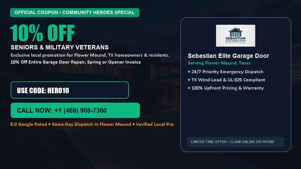 Sebastian Elite Garage Door 10% OFF Seniors & Military Veterans in Flower Mound, TX